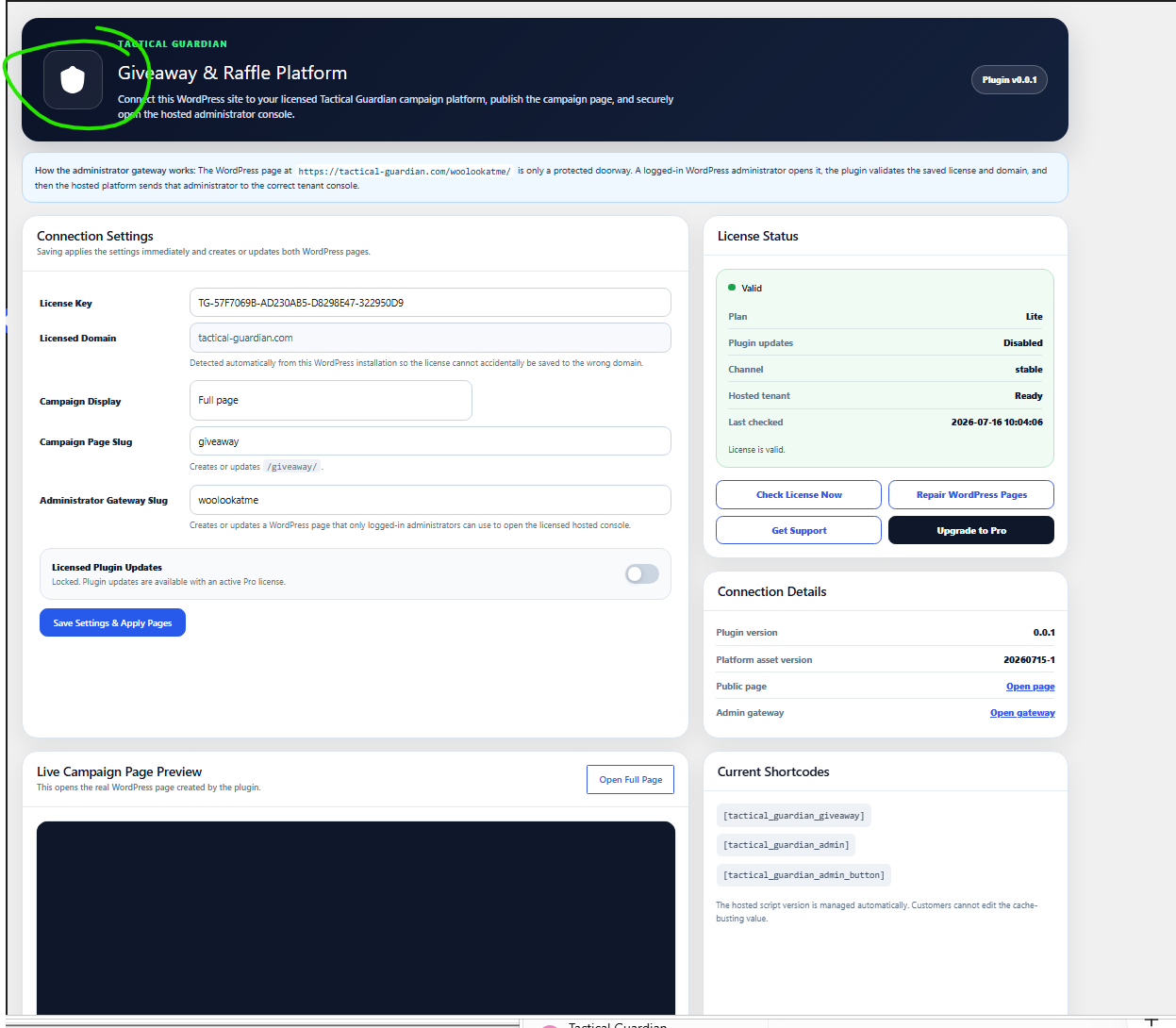 Tactical Guardian WordPress connector